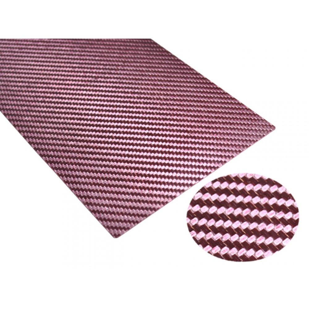 High Gloss Twill Weave Carbon Fiber Sheet 200 x 100 x 0.6mm (PINK)